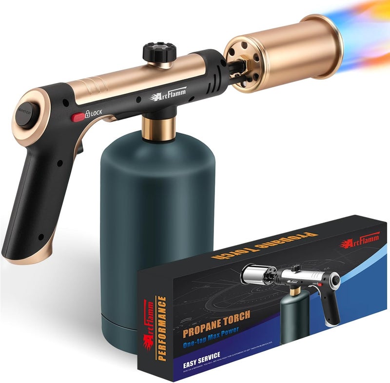 ARTFLAMM Propane Torch with Turbo Mode, Flamethrower Gun with Safety Lock, Blow Torch Gun for Cooking, Kitchen Food Torch Head for Grill, Searing Steak, BBQ, Charcoal Lighter(Tank Not Included) - Image 1